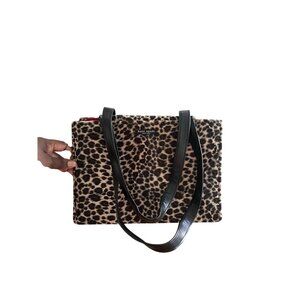 Kate Spade Vintage Fuzzy Leopard Print Tote Bag Red Interior Flap Closure READ